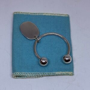 Tiffany & Co Sterling Silver Ball & Oval Tag Keyring Keychain Holder Pouch Blank